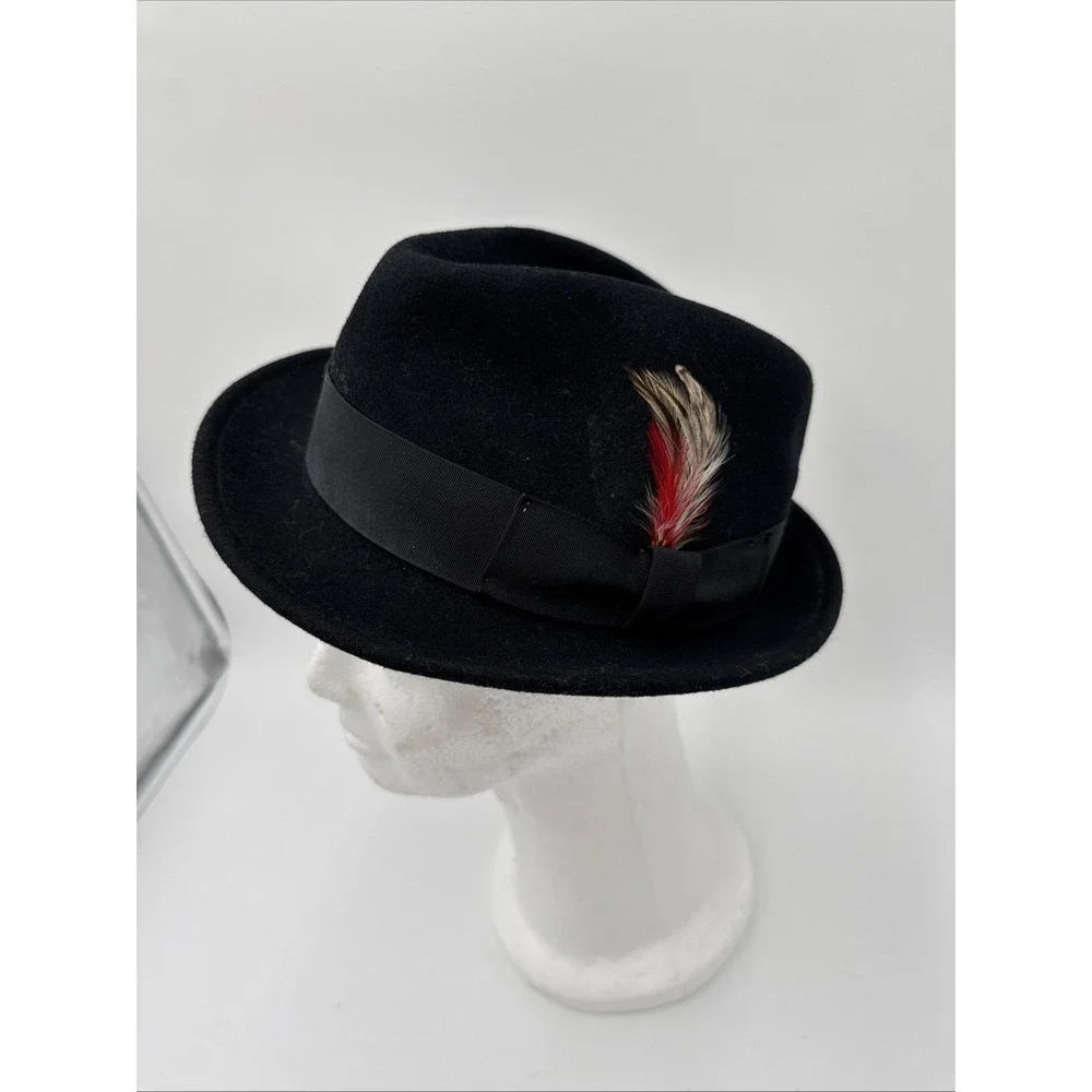 Lite Felt Black Wool Fedora‎ Hat Medium Packable Water Repellent Made in USA